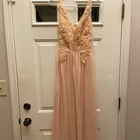 Soieblu | Dresses | Baby Pink Soft Rose Gown Soieblu Dress Applique Beaded Sequin  Semi Formal | Poshmark